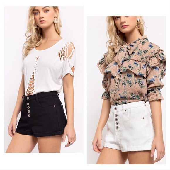 BLACK Denim Shorts With Folded Bottom Band. - Picture 9 of 12